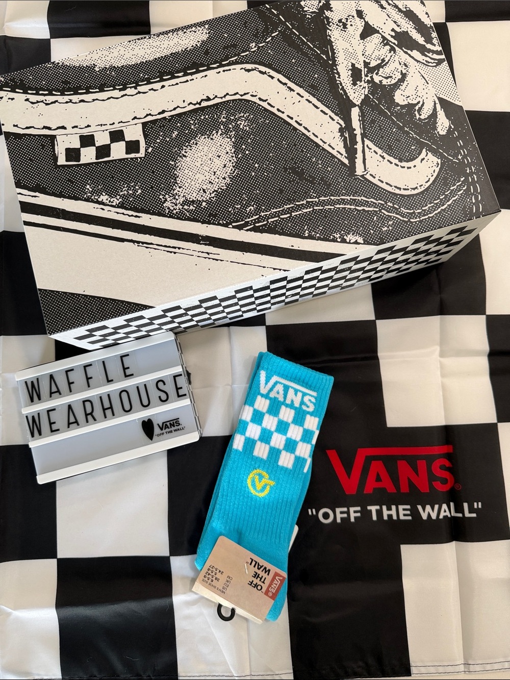 Vans Turquoise Checker Crew Socks with White Logo